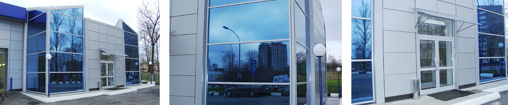 Остекление фасадов магазинов большими стеклопакетами Звенигород
